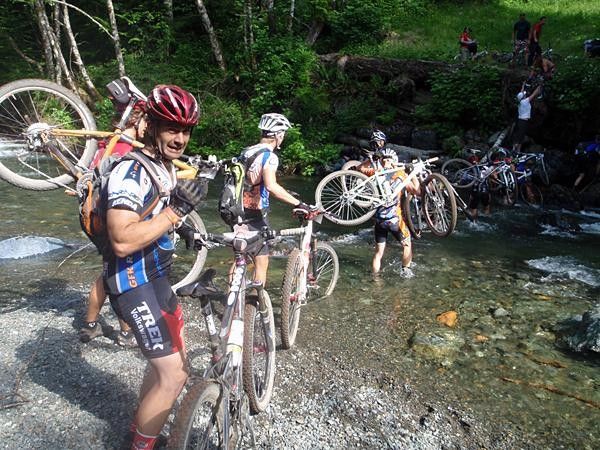 Poz was a little nervous before the stream crossing.