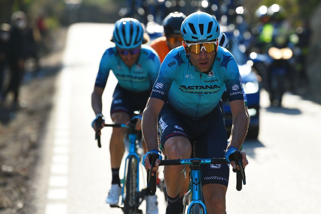 VALENCIA SPAIN FEBRUARY 06 Vincenzo Nibali of Italy and Astana Qazaqstan Team competes in the breakaway during the 73rd Volta A La Comunitat Valenciana 2022 Stage 5 a 92km stage from Paterna to Valencia VCV2022 on February 06 2022 in Valencia Spain Photo by Dario BelingheriGetty Images