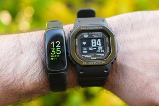 G-Shock Move and Fitbit Inspire 3 on the same wrist.