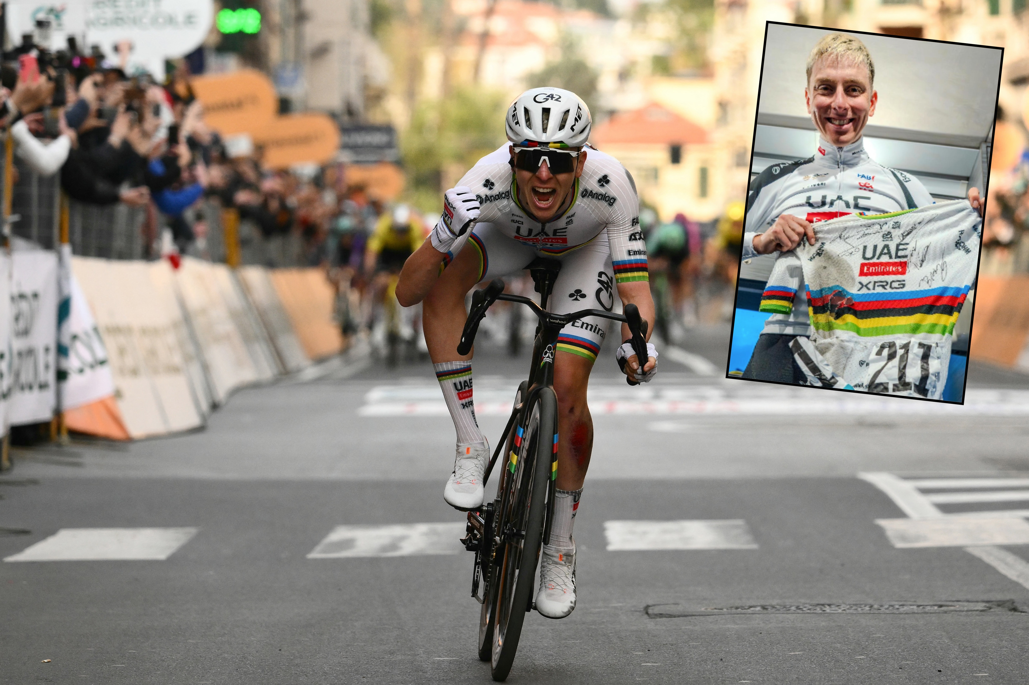Tadej Pogacar wins milan san remo, auctions off the jersey