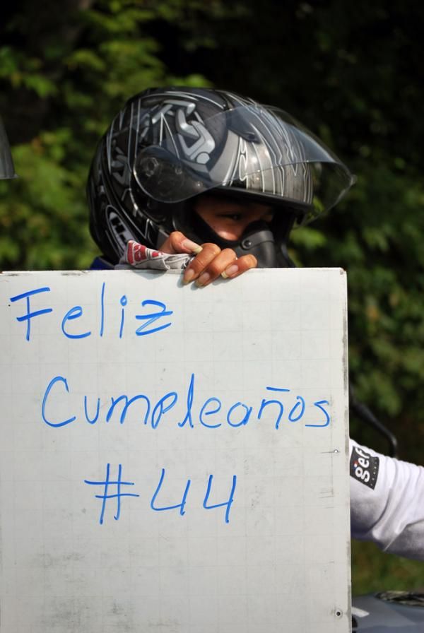 Israel Ochoa gets a birthday greeting from the time board guy...