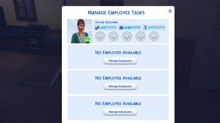 The manage employees screen in The Sims 4 Businesses and Hobbies