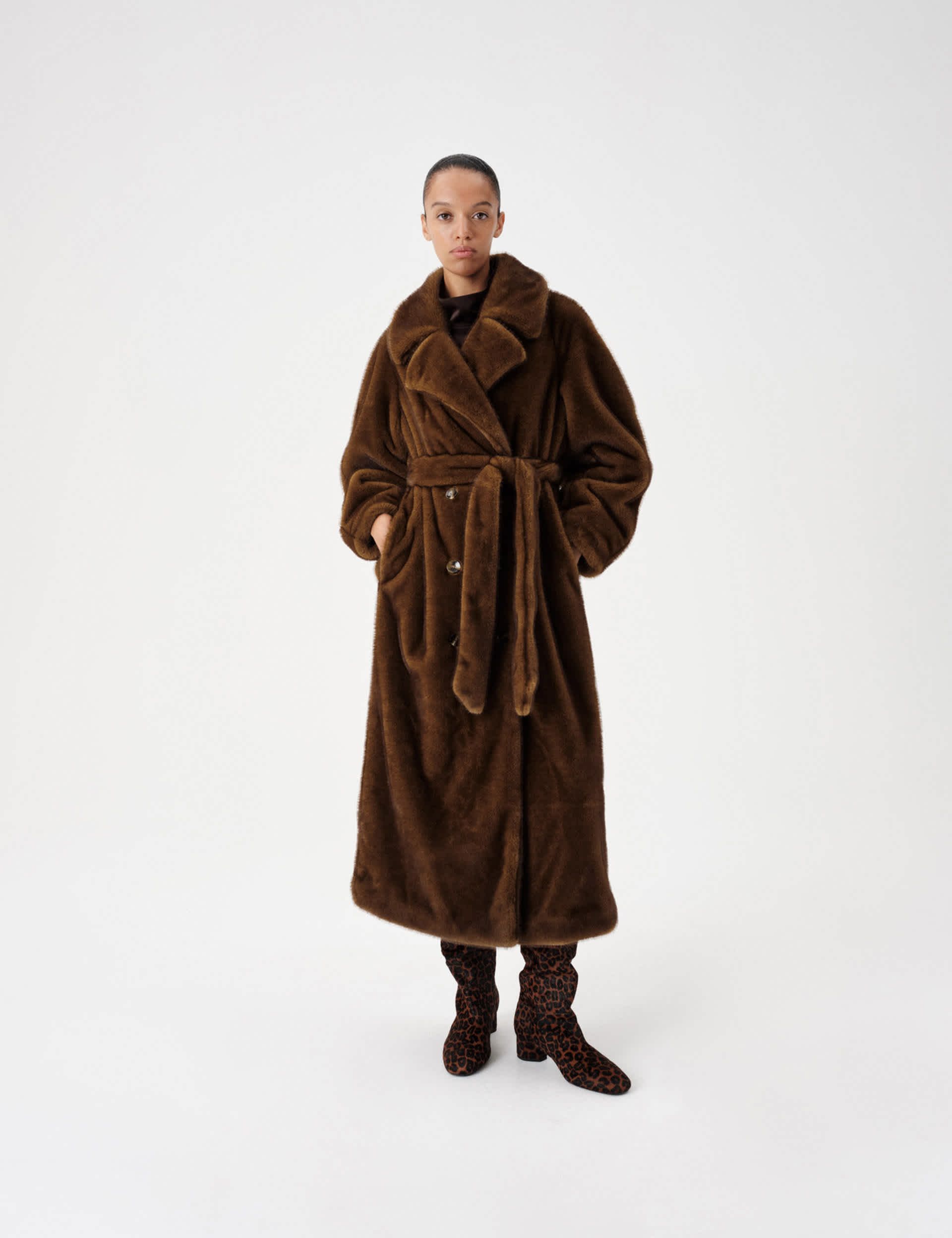 Relaxed Faux Fur Longline Trench Coat