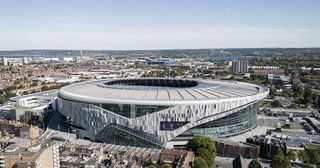 Tottenham Hotspur Stadium as a tribute to Queen Elizabeth II is displayed prior to the Premier League match between Tottenham Hotspur and Leicester City at Tottenham Hotspur Stadium on September 17, 2022 in London, England.