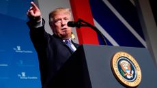 Donald Trump gives a speech on tax reform at the Heritage Foundation's President's Club Meeting at a hotel in Washington, DC, on October 17, 2017