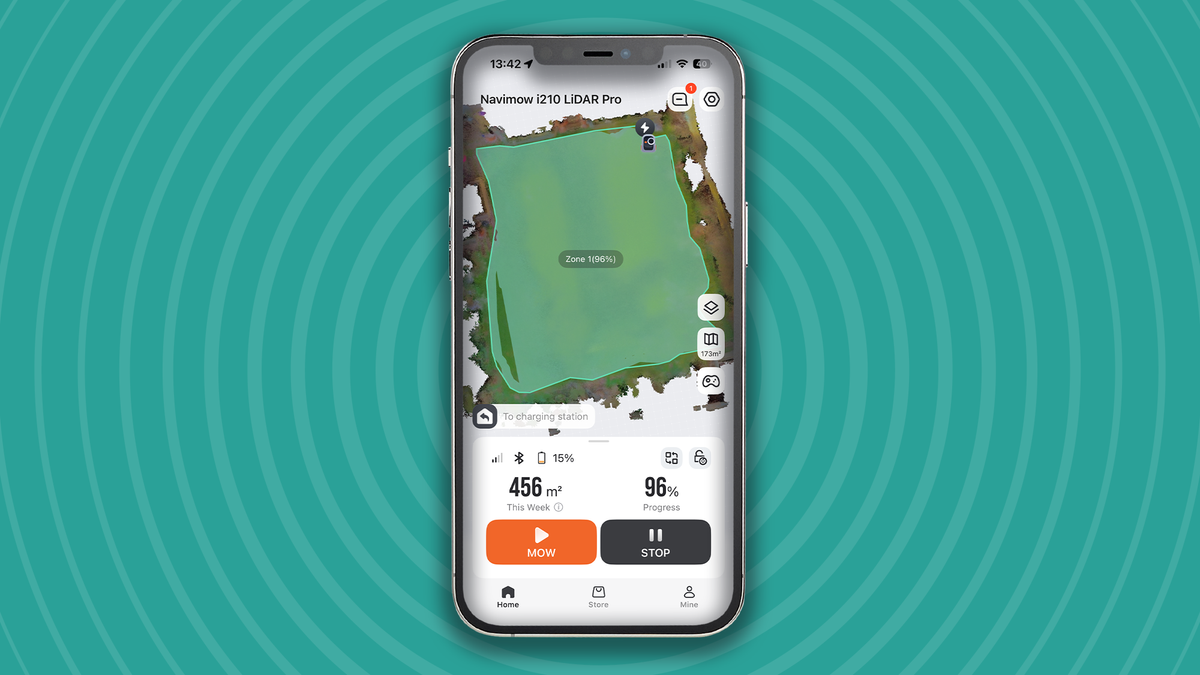 Segway Navimow i210E LiDAR Pro app showing mid-cut