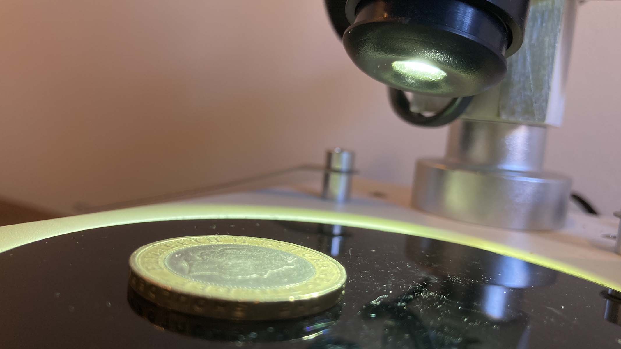 coin under a microscope