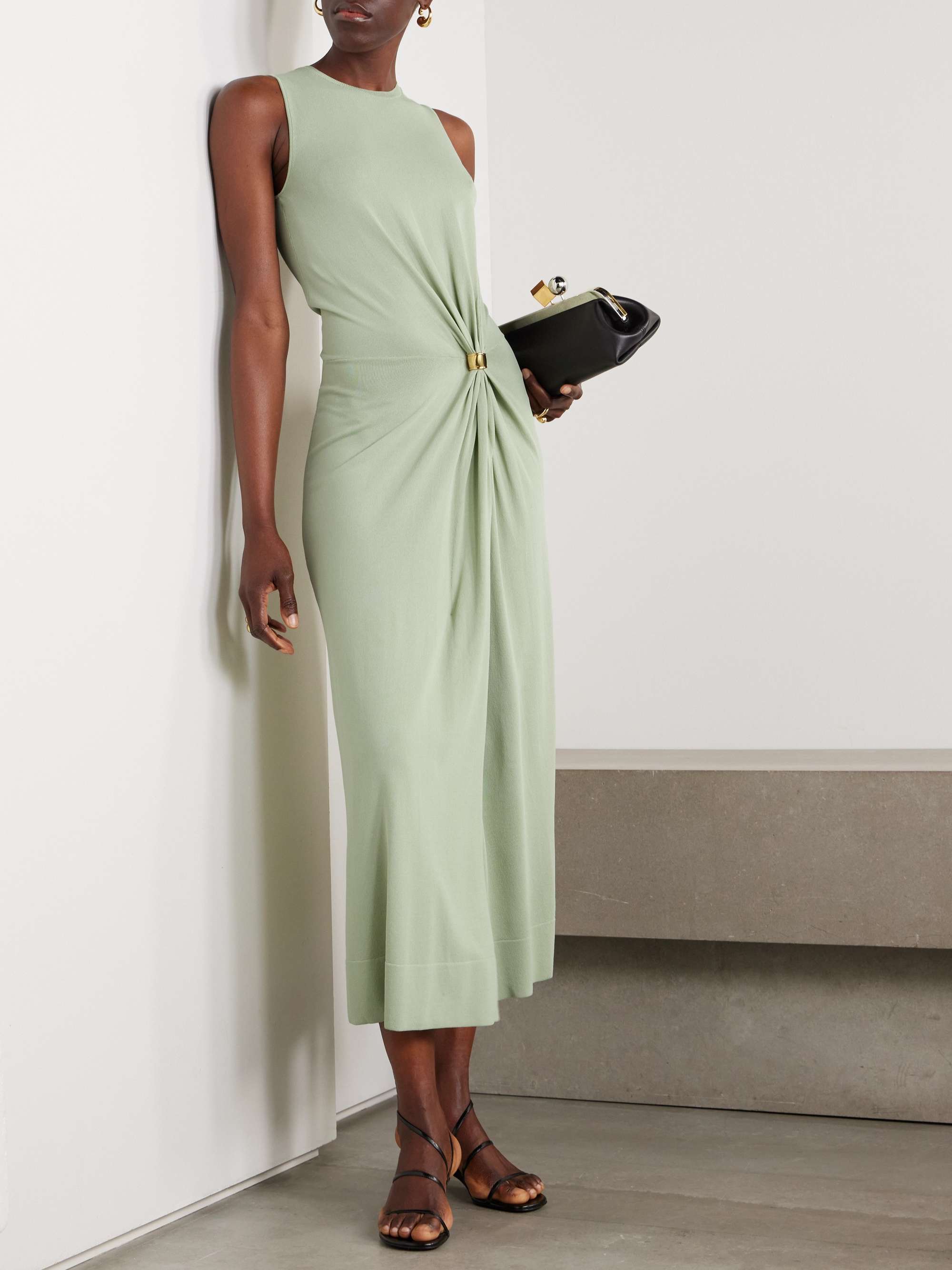 Saralien Embellished Gathered Stretch-Knit Midi Dress