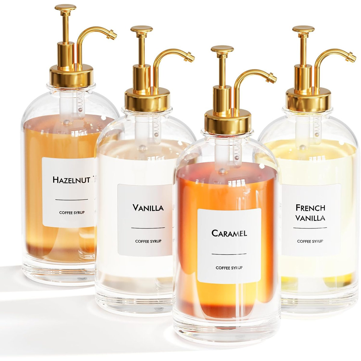 Prep &amp;amp; Savour Coffee Syrup Dispenser Set, 4 Pack 16.9 Oz Glass Bottles With Pump and Labels for Home Coffee Bar and Cafe &amp;amp; Reviews | Wayfair