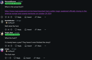 Harry Potter: Magic Awakened players saying "fuck" on Reddit