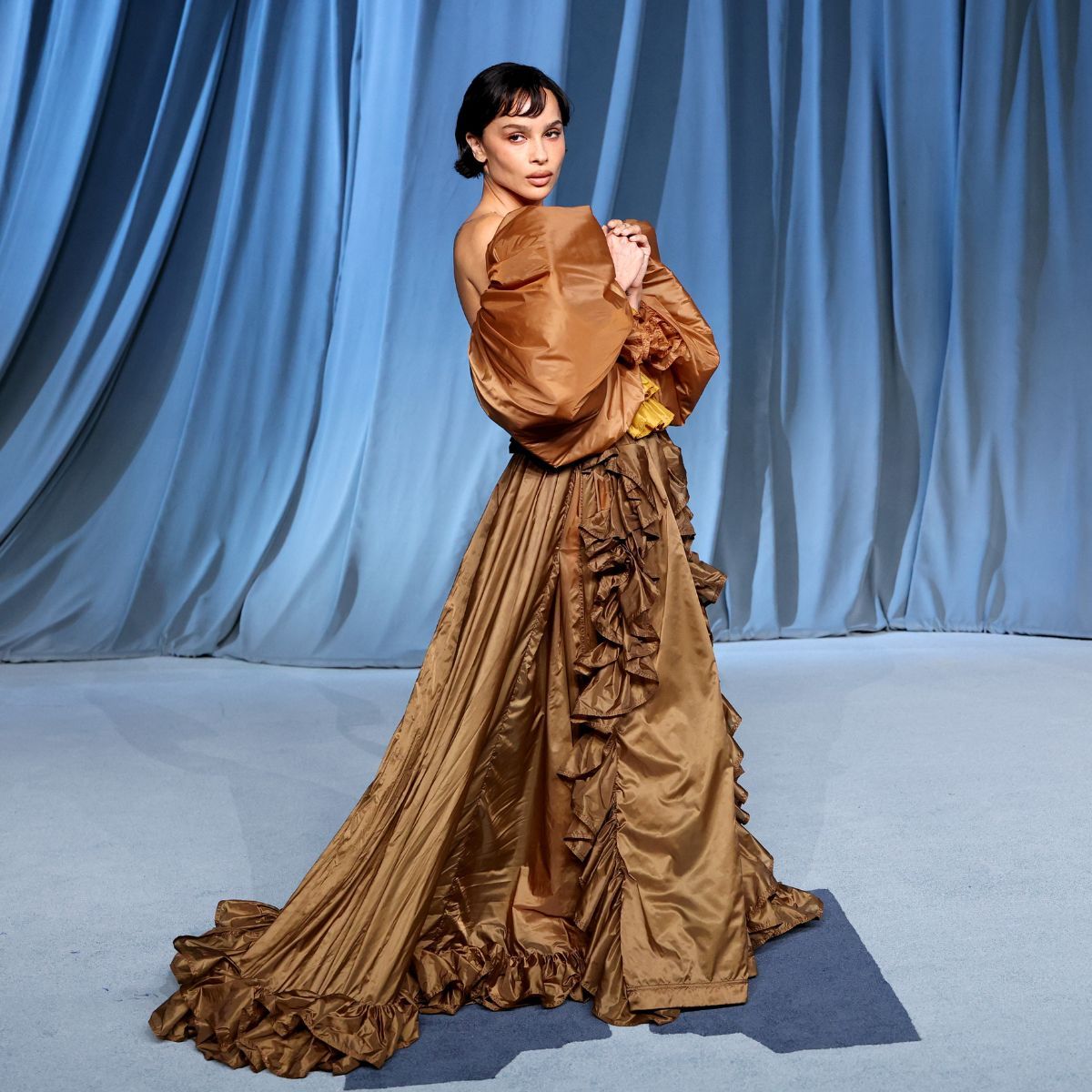 zoe kravitz on the red carpet at the 2025 academy museum gala