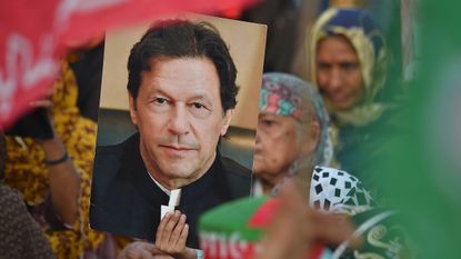 Imran Khan photo in the midst of a protest