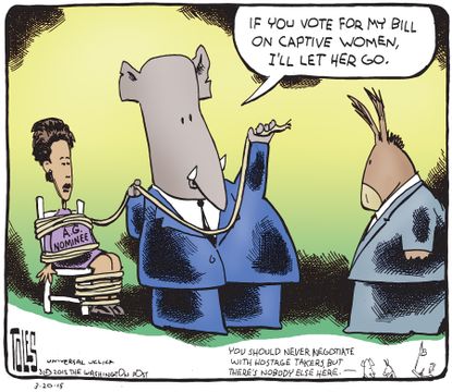 Political cartoon U.S. GOP Loretta Lynch Obama
