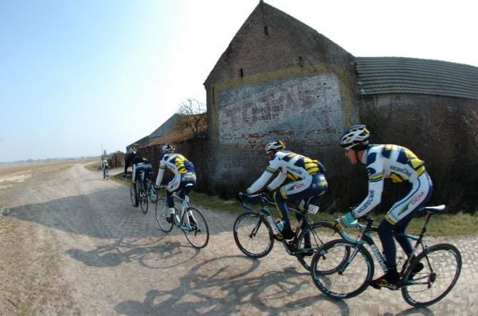 Vacansoleil-DCM during Paris-Roubaix reconnaissance on Thursday