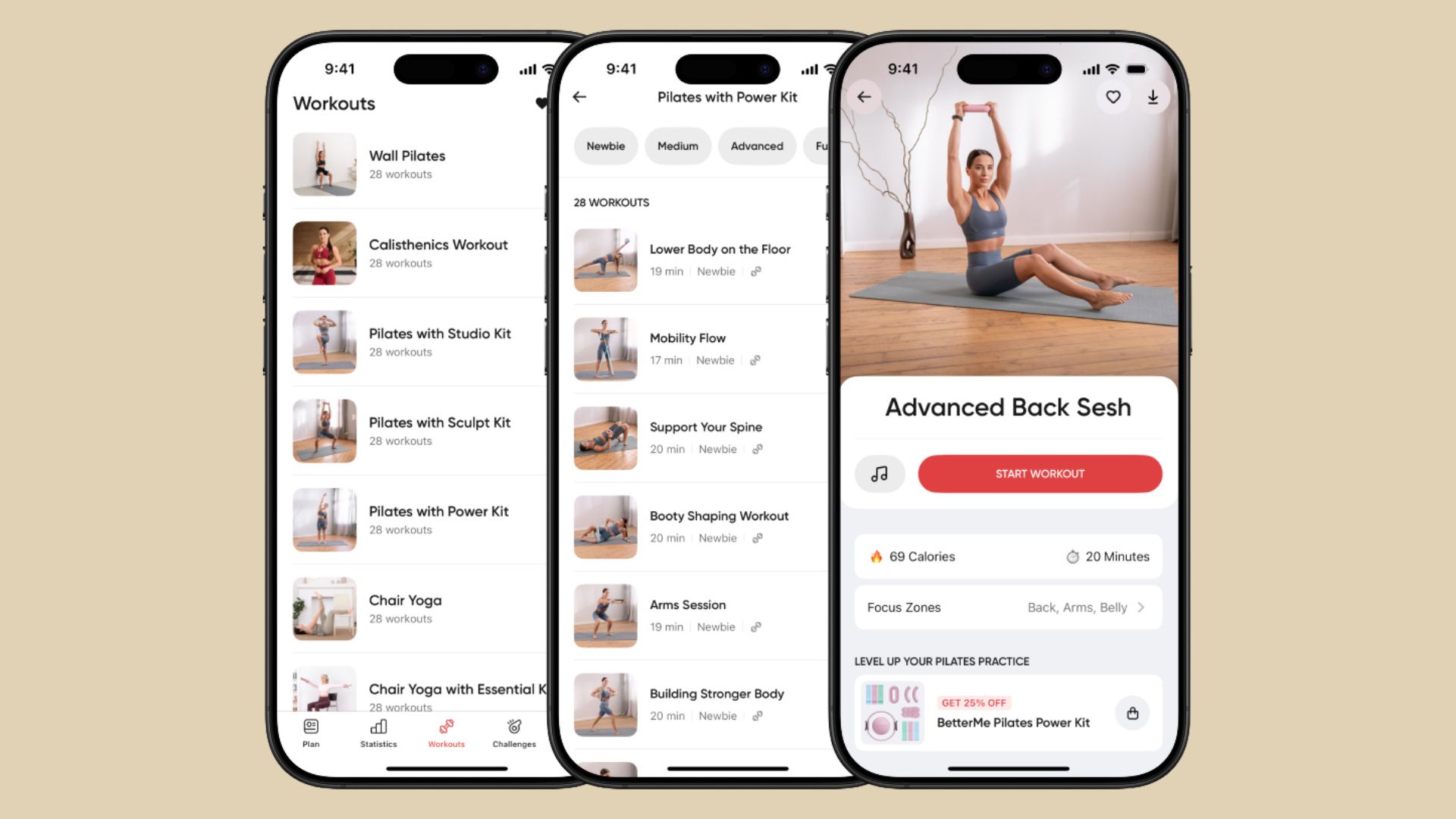 BetterMe app workouts on iPhone display screen