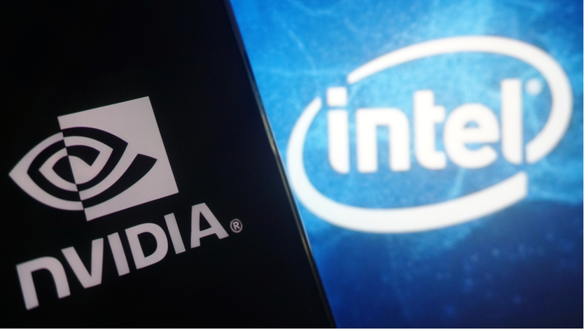 Nvidia and Intel logos side-by-side. 
