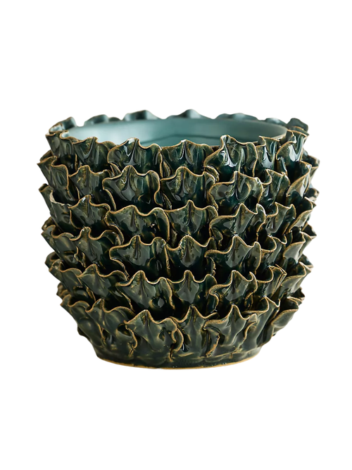 Green Ruffle Stoneware Planter