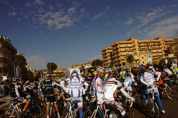 The peloton awaits the start of stage four in Soverato.