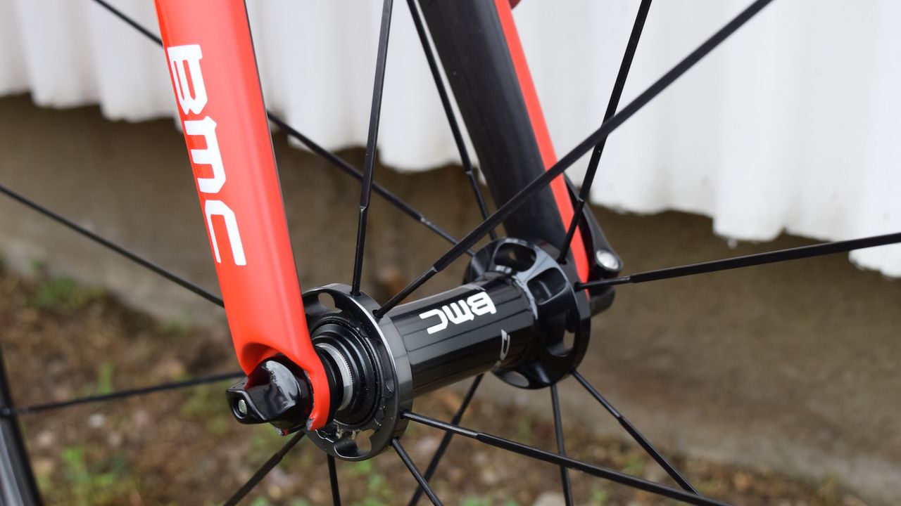 BMC didn't miss an opportunity to add some branding to the Shimano hubs