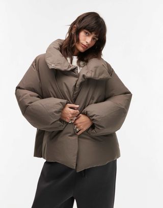 Arket Down Puffer Coat With Clean Padding in Dark Beige