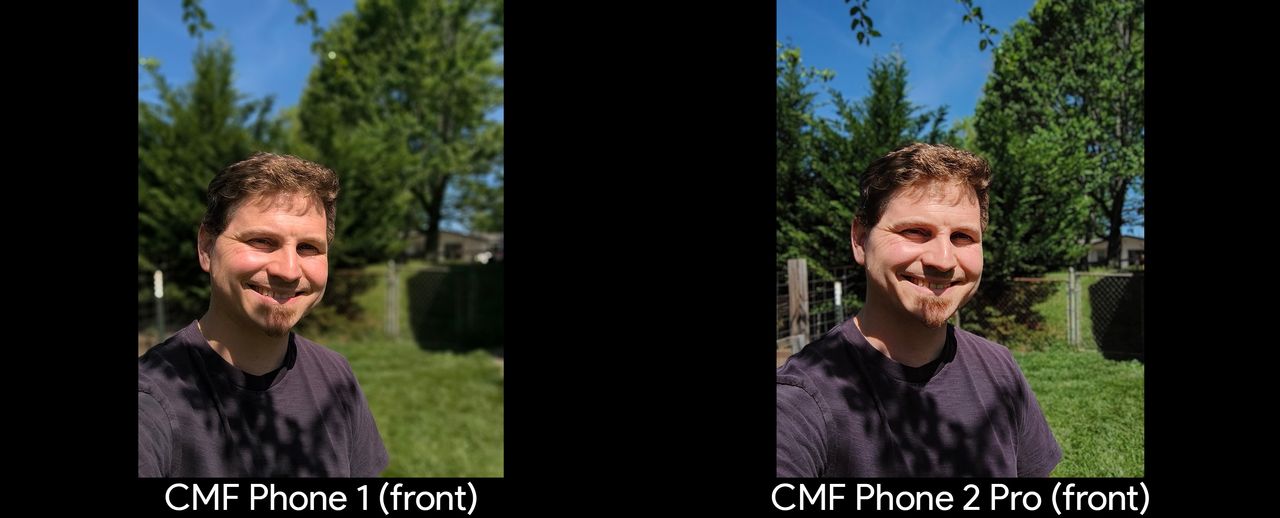 Camera samples from the front facing cameras of the CMF Phone 2 Pro and the CMF Phone 1