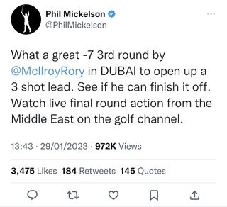 A tweet written by Phil Mickelson