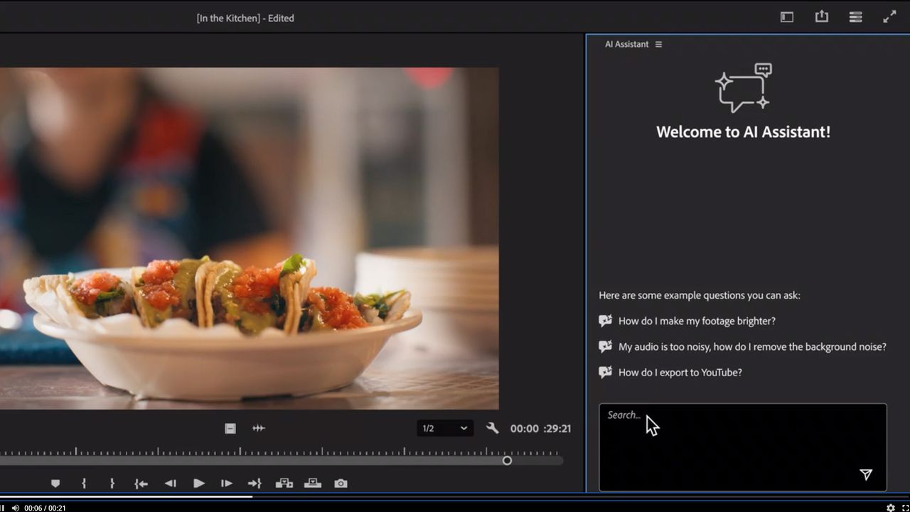 A screenshot of an AI agent in Adobe Premiere Pro