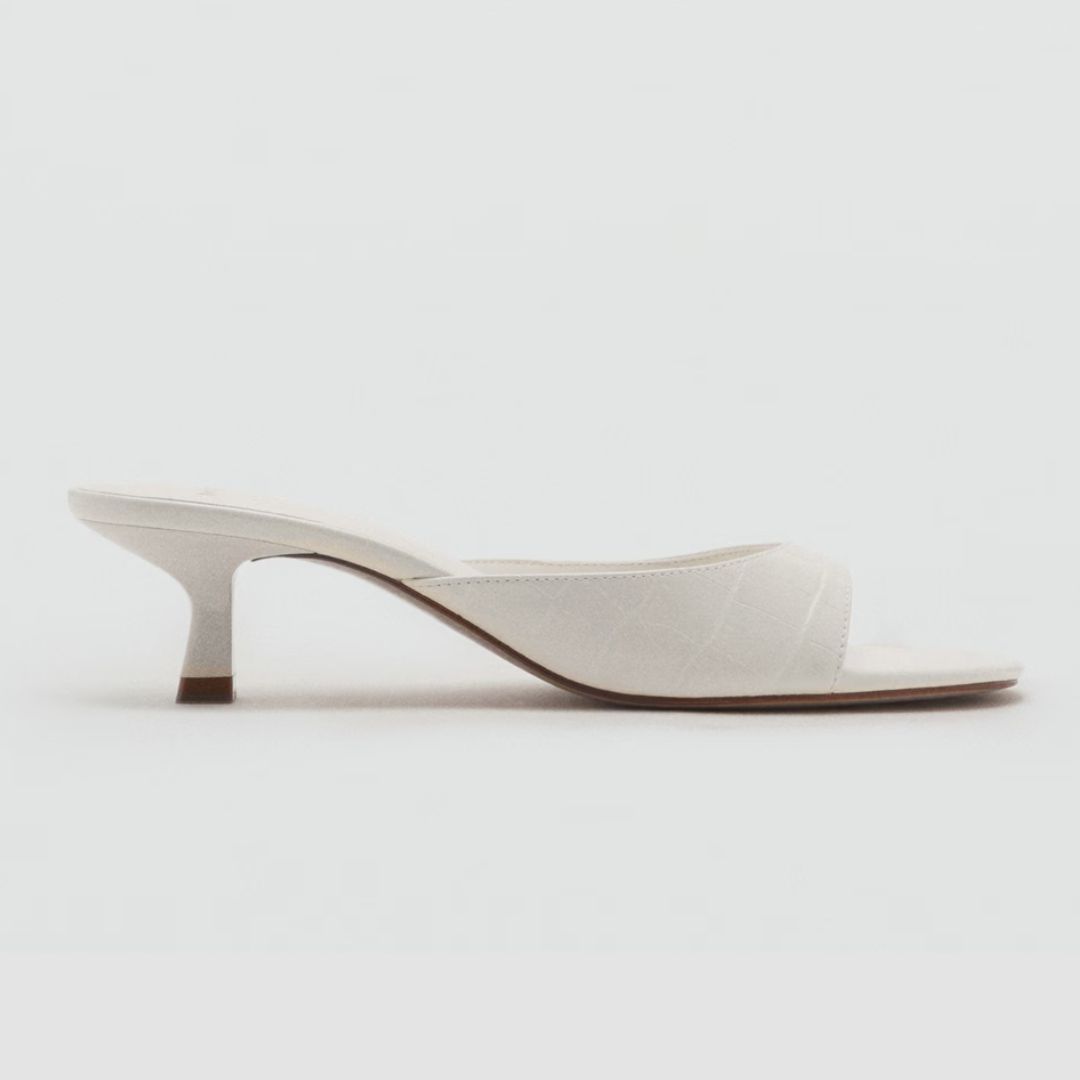 Mango White Kitten Heel Mules