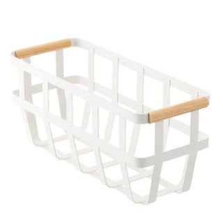 A white woven storage basket