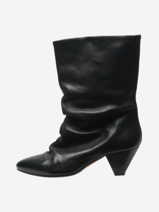 Black Gathered Ankle Boots With Almond Toe - Size Eu 39