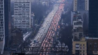 Traffic jams formed in the capital city Kyiv