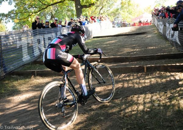 Julie Krasniak (Rapha Focus) riding a brilliant race behind Compton