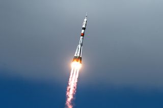 A Russian Soyuz rocket soars toward the International Space Station with three Expedition 63 crewmembers after lifting off from the Baikonur Cosmodrome in Kazakhstan today (April 9) at 4:05 a.m. EDT (0805 GMT or 1:05 p.m. local Kazakh time). The Soyuz MS-16 crew capsule safely arrived at the orbiting laboratory about six hours later, with NASA astronaut Chris Cassidy and Russian cosmonauts Anatoli Ivanishin and Ivan Vagner on board.
