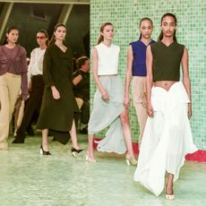 a group of runway models walk in the finale during the Tory Burch S/S 25 show