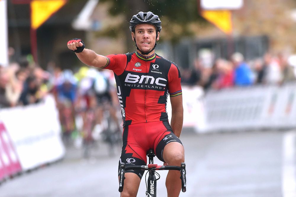 Philippe Gilbert crosses the line to win stage 3 at the Tour de Wallonie