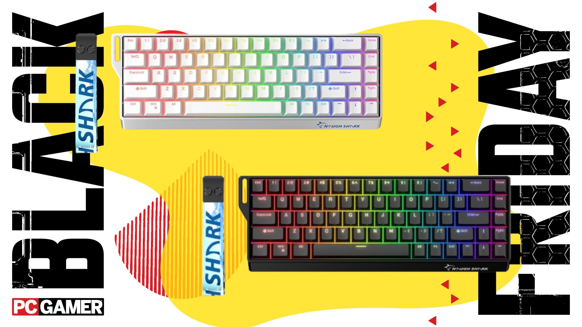Gamakay X NaughShark NS68 gaming keyboard on a yellow background