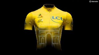 The 2015 yellow jersey features an Arc de Triomphe motif on the front