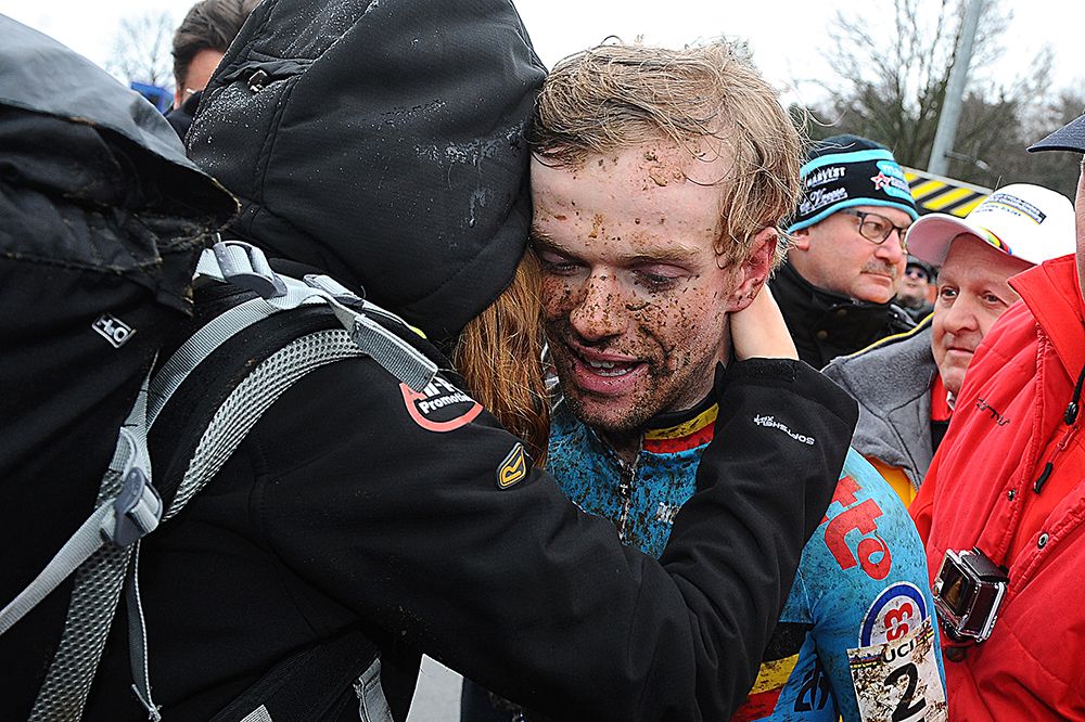 Eli Iserbyt (Belgium) is congratulated