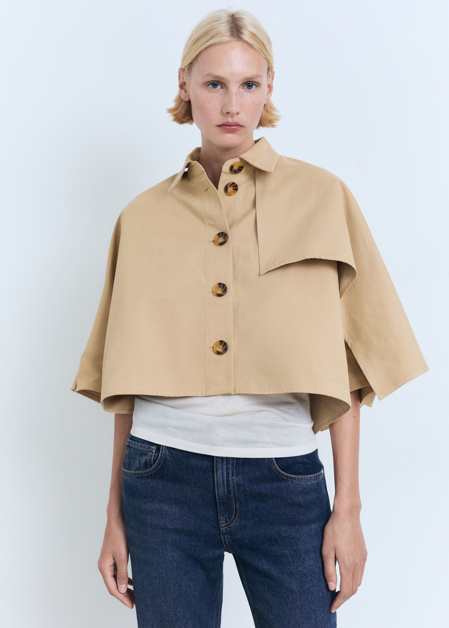 Cape-Style Cropped Trench Coat - Women | Mango United Kingdom