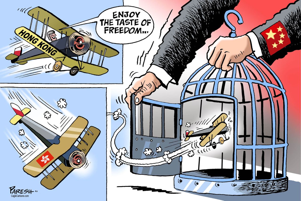 Political cartoon World China Hong Kong freedom