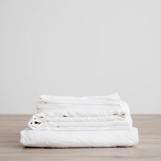 crisp white linen sheet set