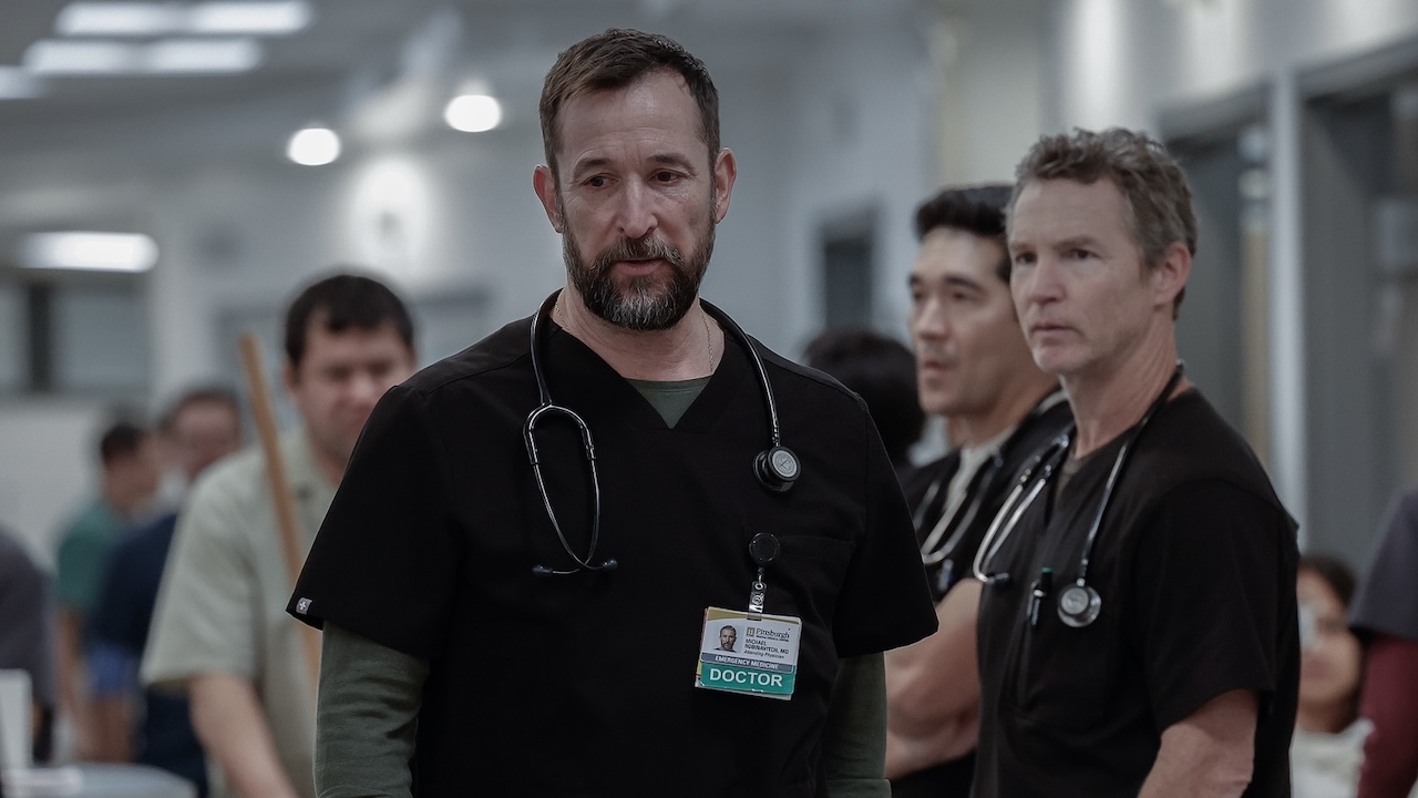 Abbot looking worried about Robby walking away in The Pitt 2x14