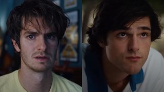 Andrew Garfield in Under the Silver Lake/Jacob Elordi in Saltburn (side by side)