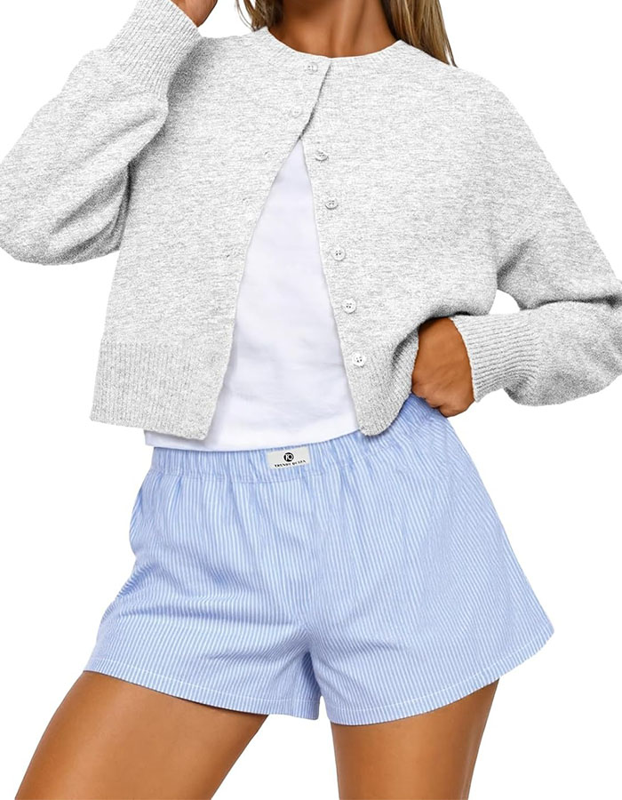 Trendy Queen Cropped Cardigan Sweaters for Women Lightweight Y2k Fall Outfits Spring Fashion Clothes 2026 Grey M