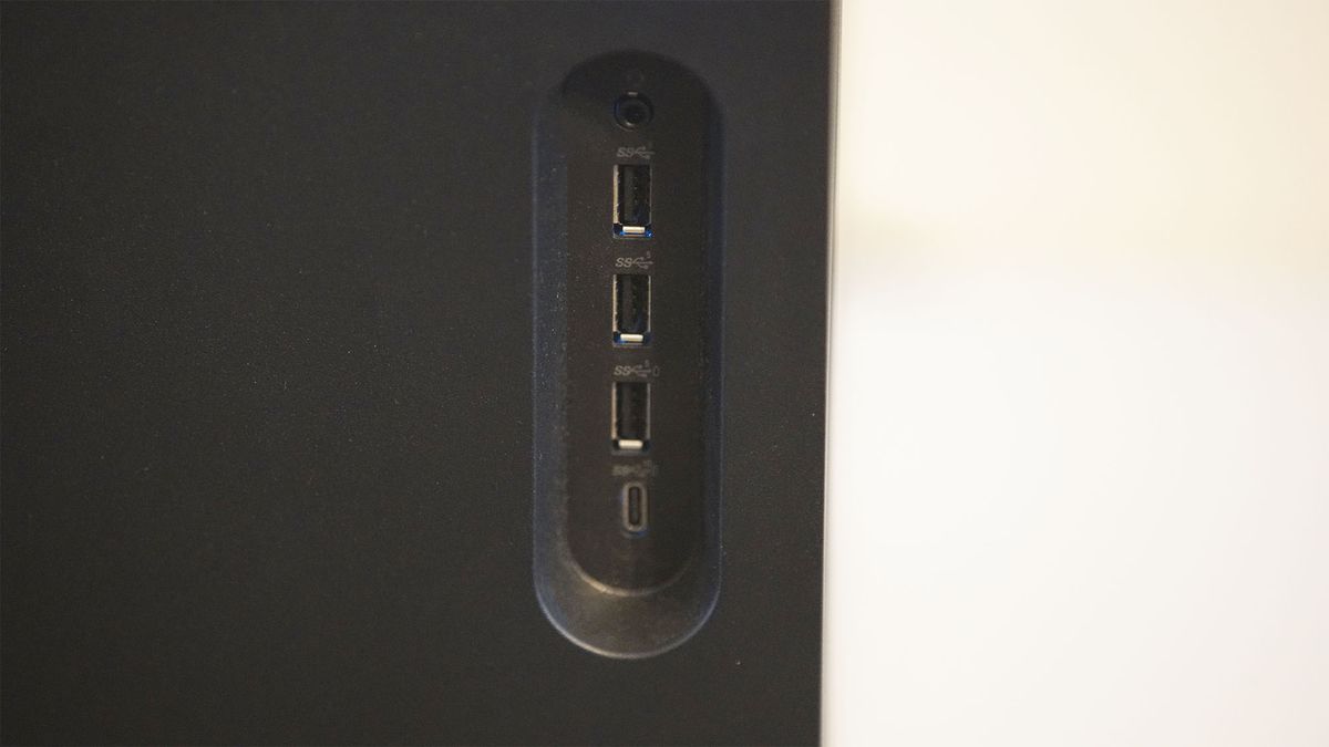 The front ports of the Alienware Aurora gaming desktop