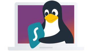 Surfshark logo and the Linux penguin