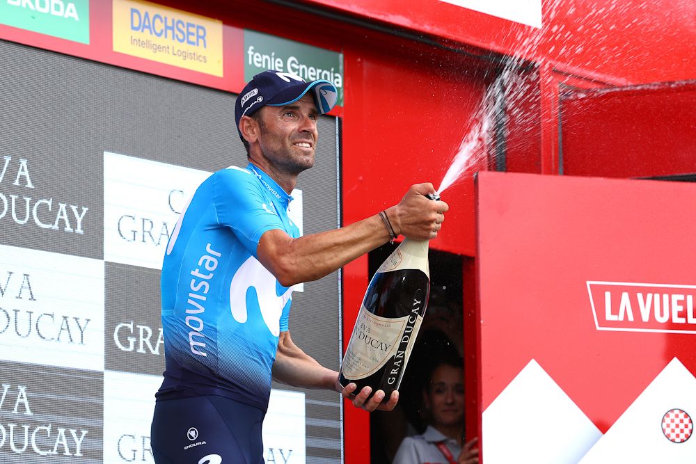 Alejandro Valverde celebrates his second stage win at the 2018 Vuelta a Espana