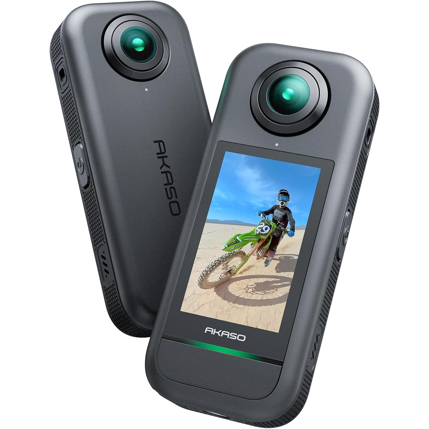 Akaso 360 camera on a white background