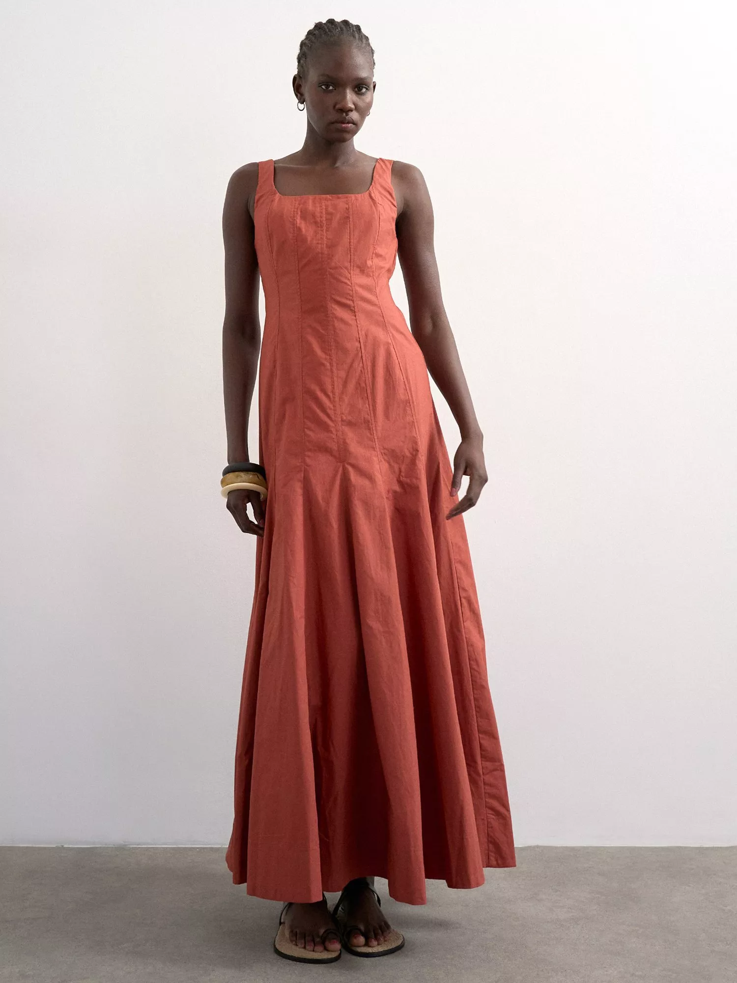 Topshop Godet Drop Hem Maxi Dress, Rust