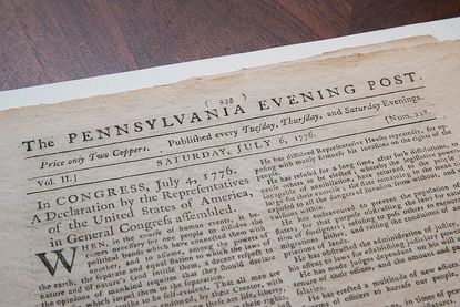 A newspaper announcing the Declaration of Independence
